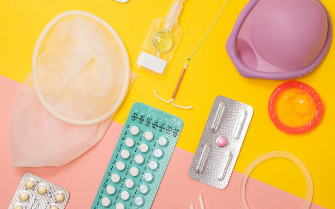 birth control options on colorful background