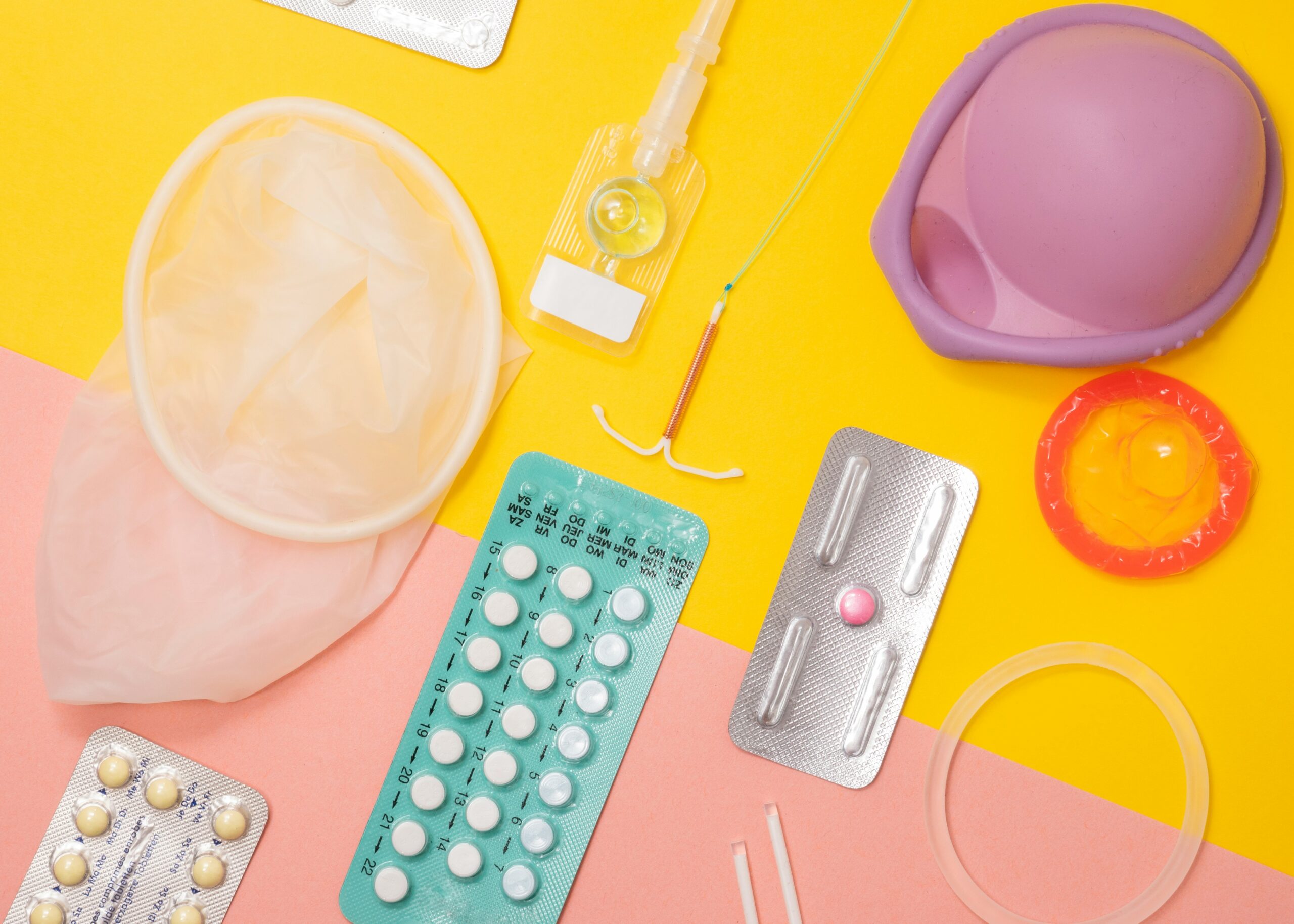 birth control options on colorful background